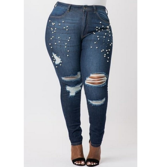 Dark Blue High Waisted Distressed Skinny Jean - Picture 4 of 4